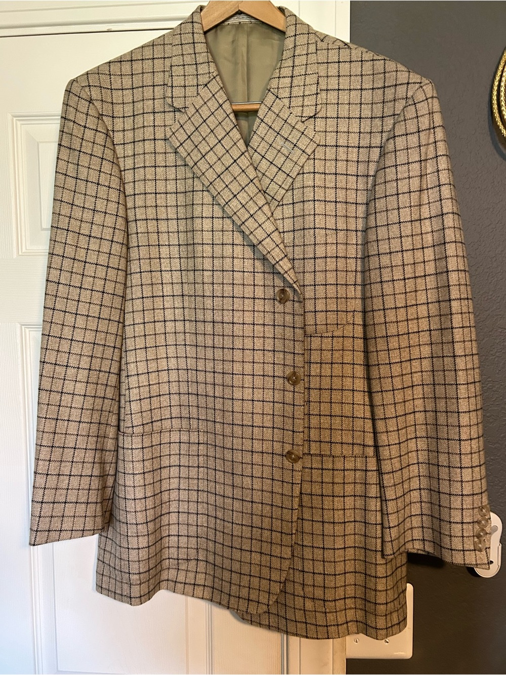 Ermenegildo Zegna Beige Windowpane Plaid Blazer 100% Wool